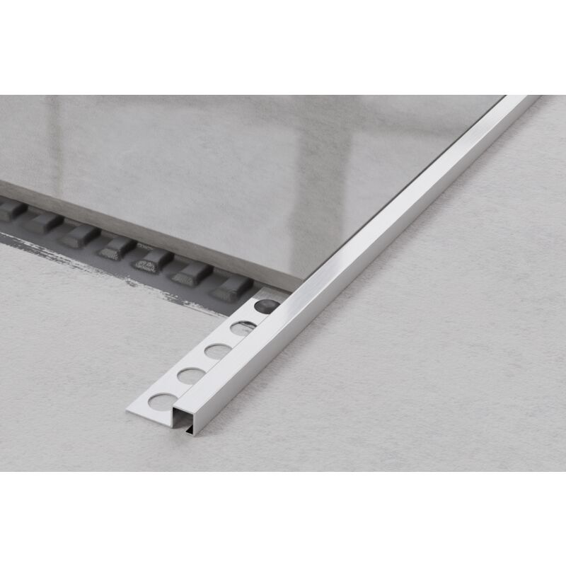 Profil d'angle q universel en acier inoxydable pour carrelage 1cm x 270cm - Argent satiné