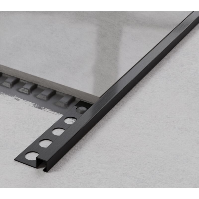 Profil d’angle Q universel en acier inoxydable pour carrelage 1cm x 270cm - Noir satiné