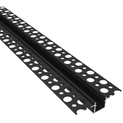 Profil de Jonction 2 Métres Pour Panneaux en Placoplâtre avec Goulotte Pour LED à Encastrer+Couvercle à Lumière Continue (Plat-Noir)