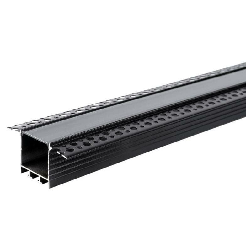 Profilé Encastrable Large 2m Noir pour Ruban LED Couvercle Noir