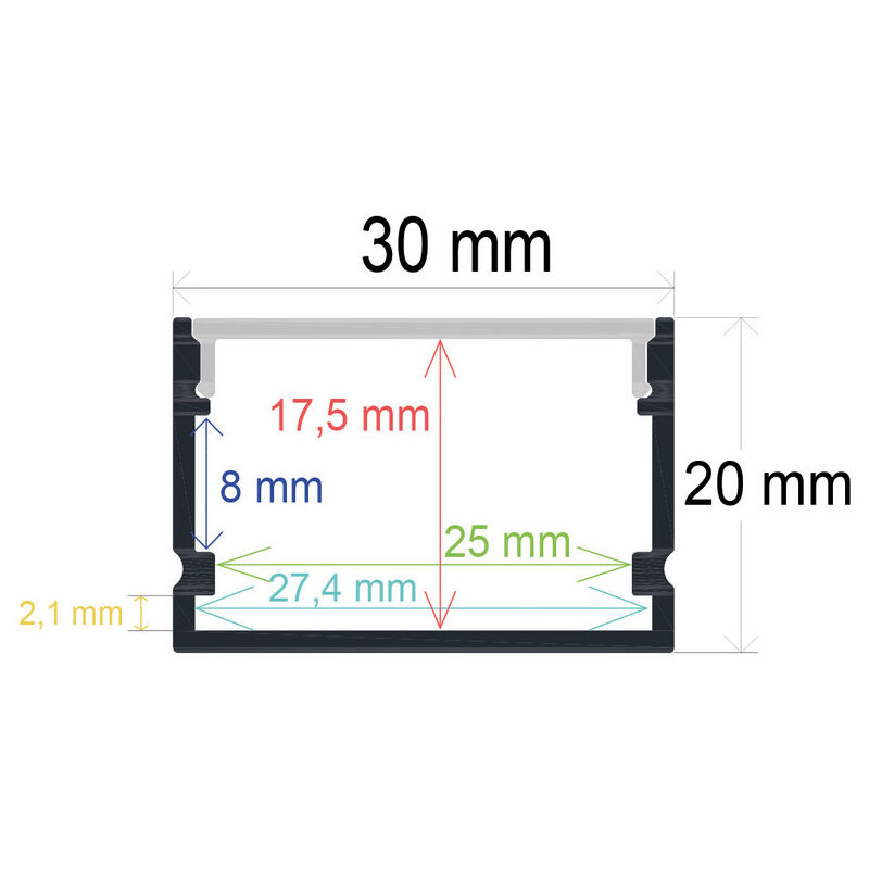 Profil Led Surface 30x20mm Opal 2m 163021