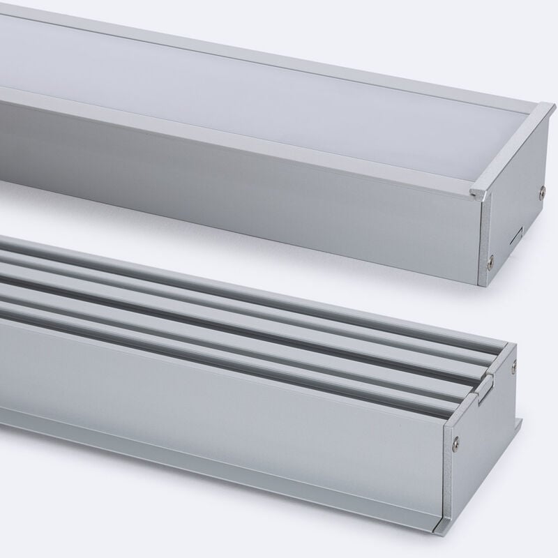 Profilé Aluminium Architectural Grand Format avec Capot Continu pour Rubans led jusqu'à 40mm Aluminium 2 m Blanc translucide