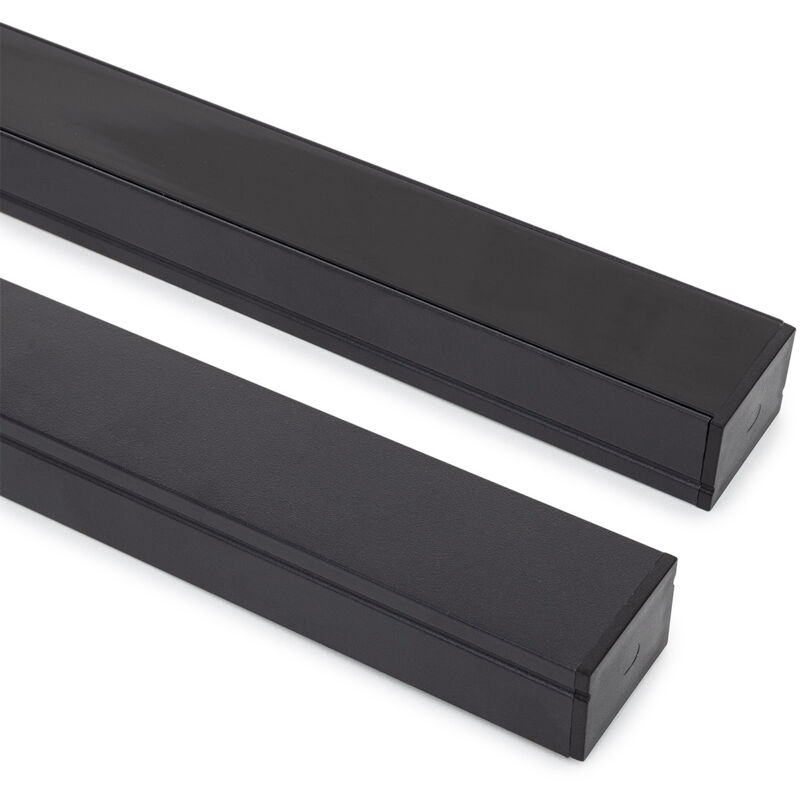 Profilé Aluminium en Saillie avec Capot Continu pour Double Ruban led jusqu'à 22 mm Noir 2 m Noir translucide