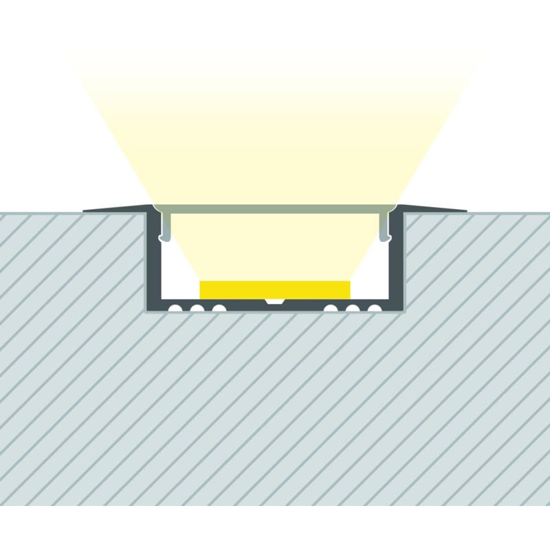 Profilé Aluminium Encastré avec Capot Continu pour Ruban led jusqu'à 31 mm Aluminium 2 m Blanc translucide