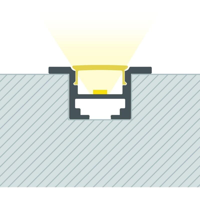 Profilé Aluminium Encastré avec Clips et Capot Continu pour Ruban led jusqu'à 12 mm Aluminium 2 m Blanc translucide