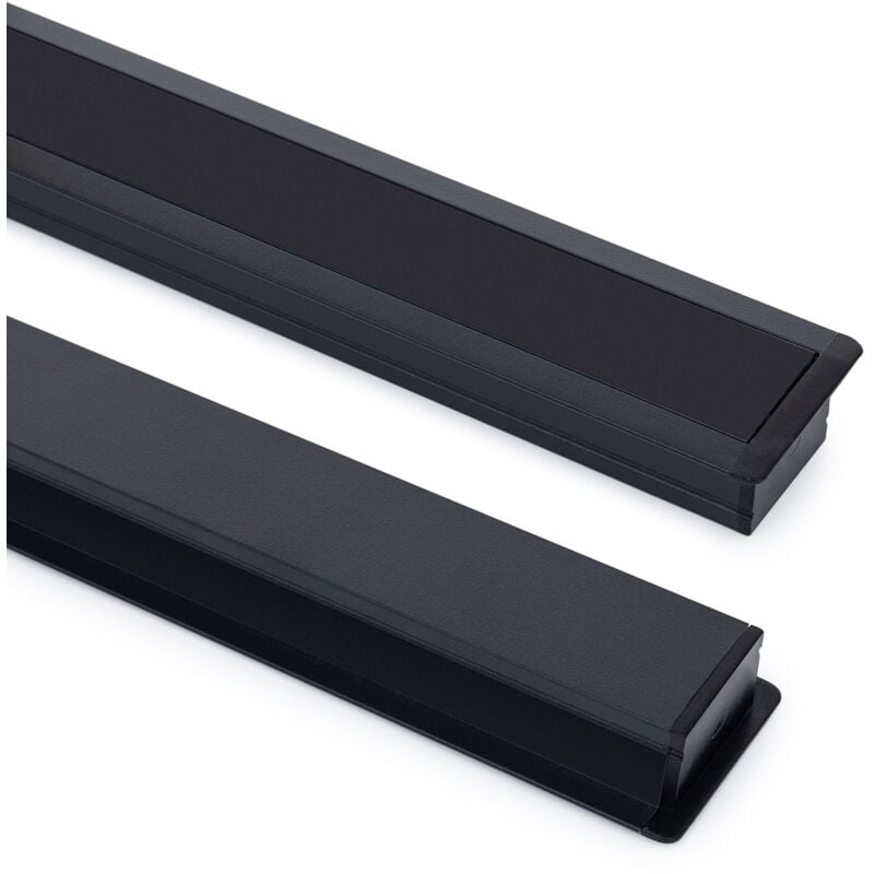 Profilé Aluminium Encastré Profilé Bas avec Capot Continu pour Ruban led jusqu'à 25 mm Noir 2 m Noir translucide
