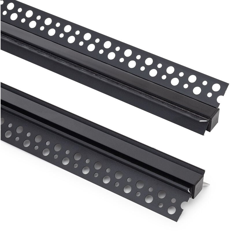 Profilé Aluminium Intégration Plâtre/Placo avec Capot Continu pour Ruban led pour Angle Intérieur jusqu'à 9 mm Noir 2 m Noir translucide