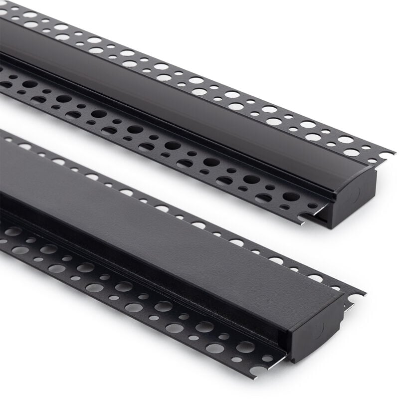 Profilé Aluminium pour Plâtre/Placo avec Capot Continu pour Double Ruban led jusqu'à 20 mm Noir 2 m Noir translucide