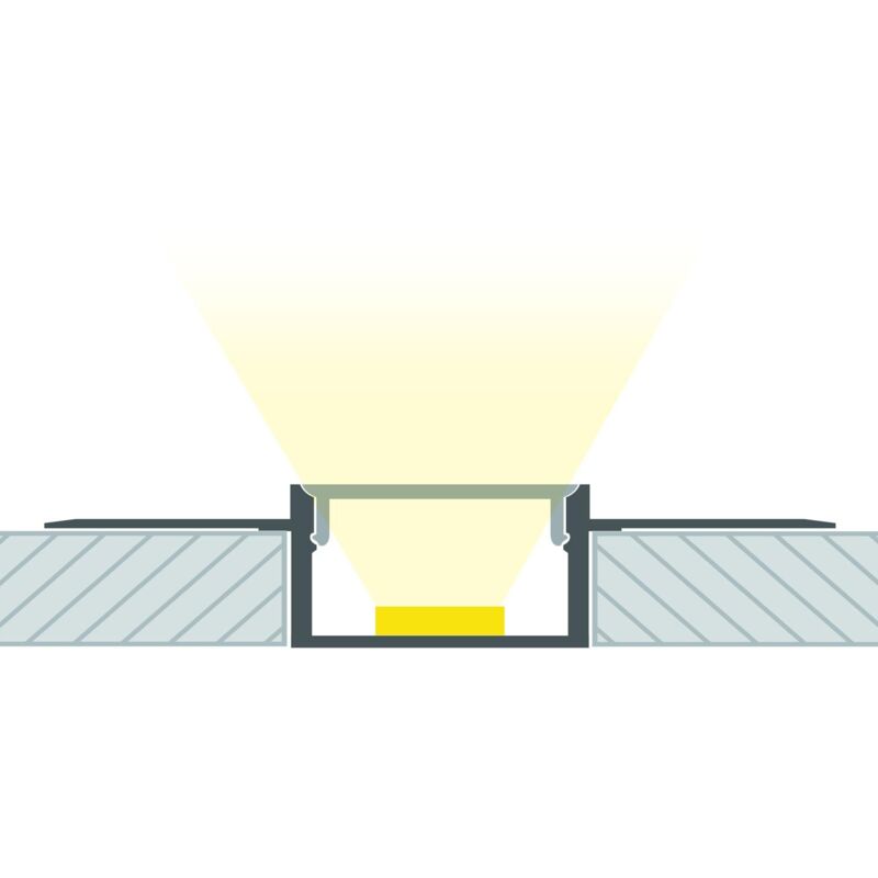 Profilé Aluminium pour Plâtre/Placo avec Capot Continu pour Double Ruban led jusqu'à 20 mm Noir 8 m Semi-transparent