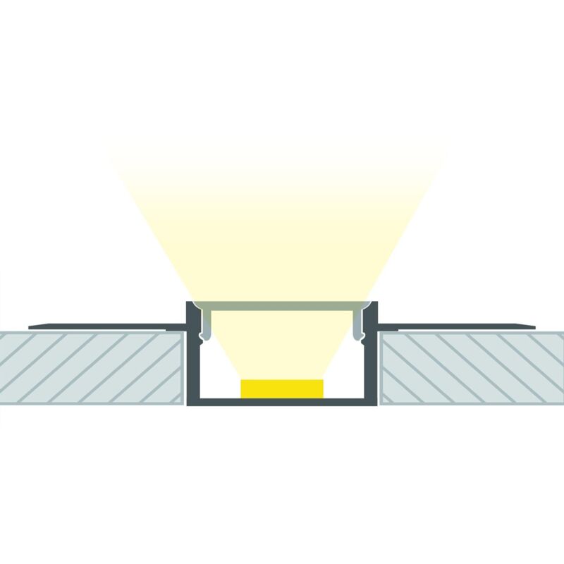 Profilé Aluminium pour Plâtre/Placo avec Capot Continu pour Ruban led jusqu'à 15 mm Aluminium 2 m Semi-transparent