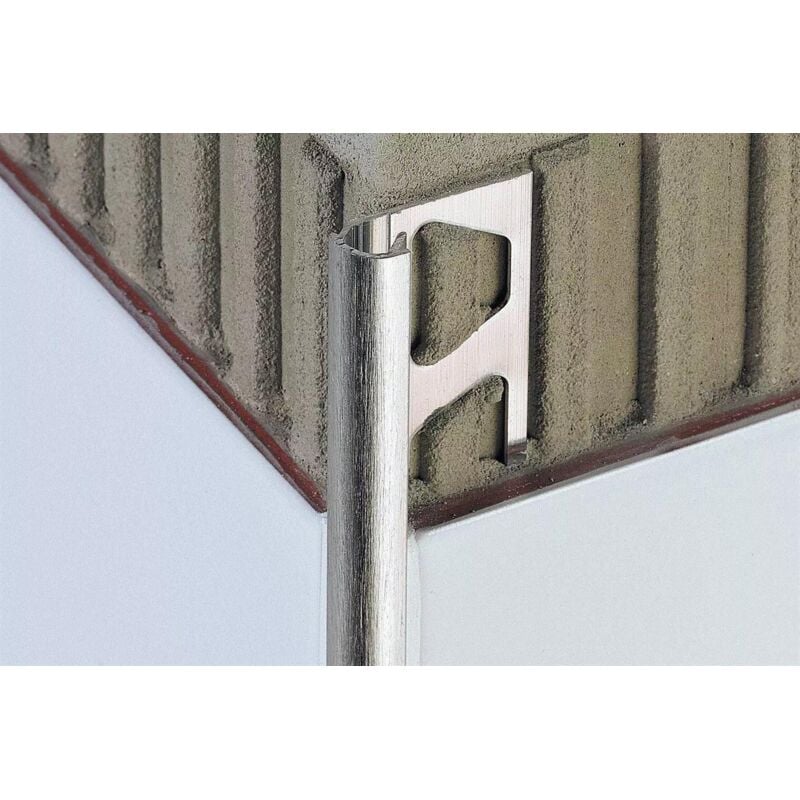 Profilé aluminium quart de rond pour revêtement muraux rondec a - Alu chromé anodisé brossé - Hauteur 12,5 mm - Barre de 2,5 ml