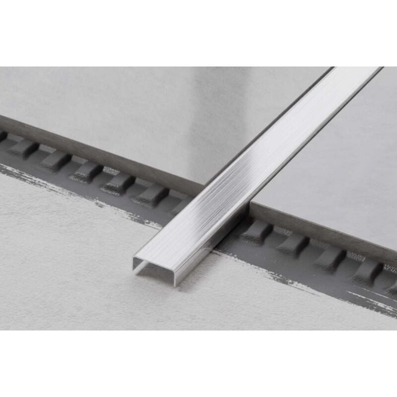 Profilé c de connexion en acier inoxydable pour carrelage 1cm x 244cm - Argent satiné