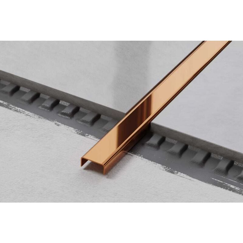 Profilé c de connexion en acier inoxydable pour carrelage 1cm x 270cm - Cuivre brillant