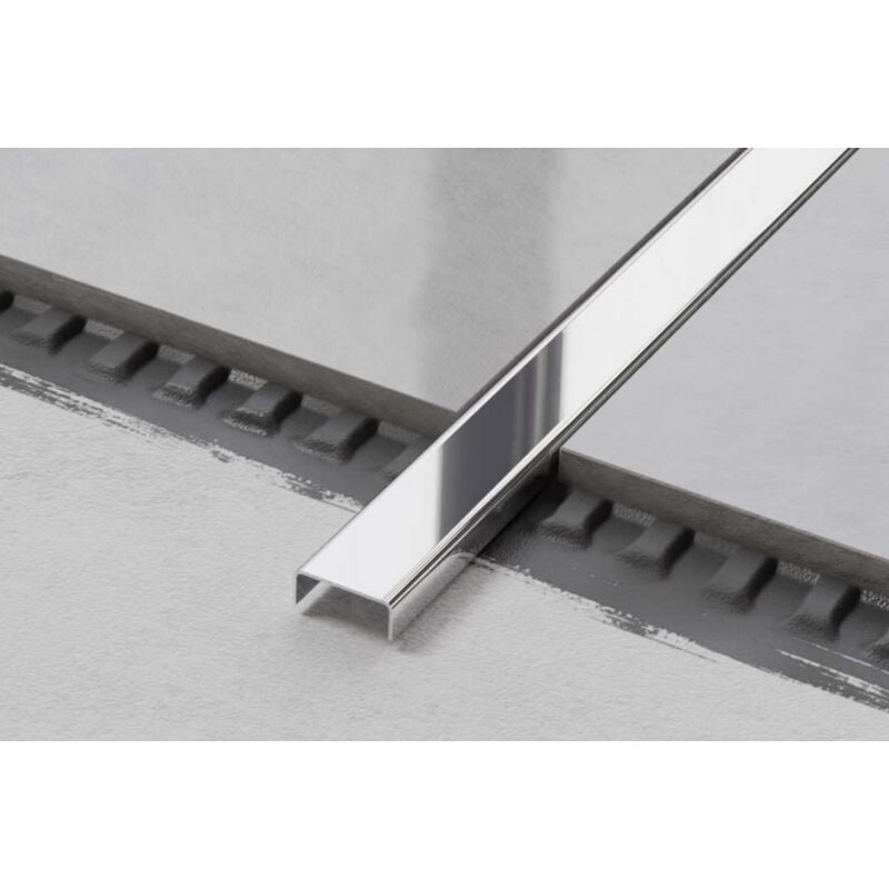 Profilé c de connexion en acier inoxydable pour carrelage 4cm x 244cm - Argent brillant