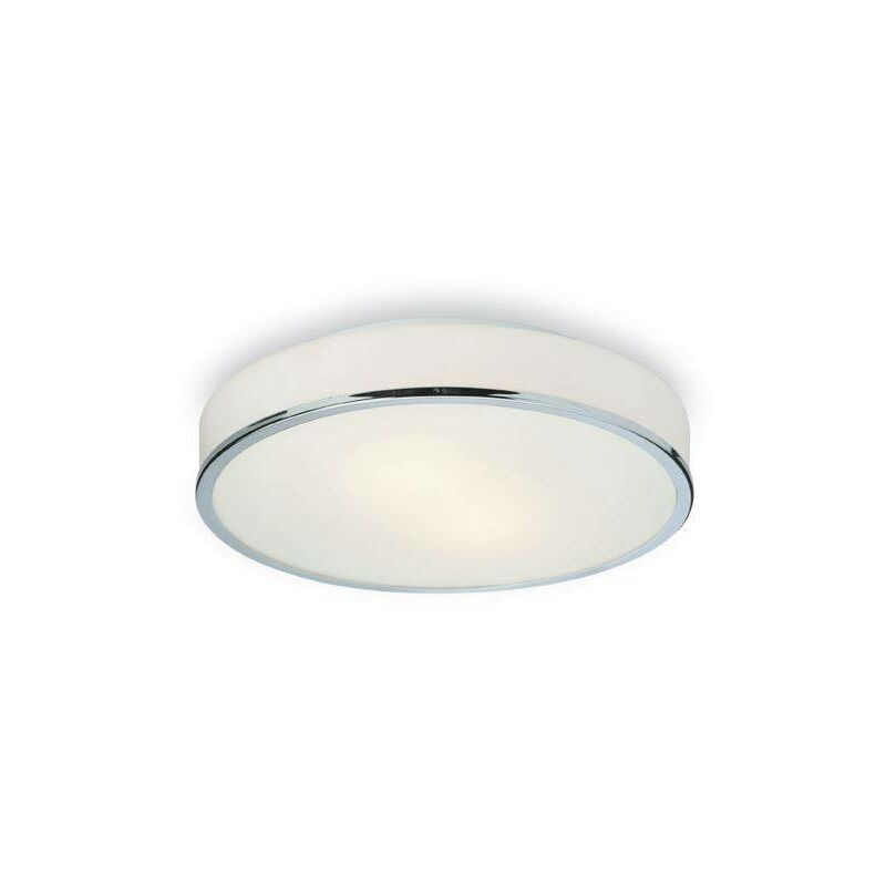 Profile - 2 Light Round Flush Bathroom Ceiling Light Chrome, Opal Glass IP44, E14 - Firstlight