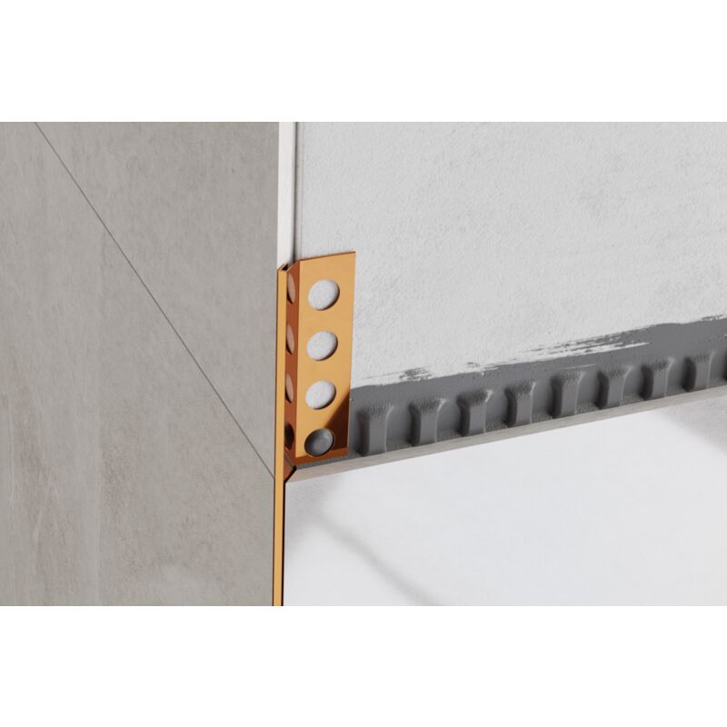 Profilé d'angle Rs en acier inoxydable à 45 degrés pour carreaux 1.2cm x 270cm - Cuivre brillant