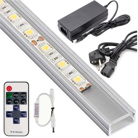 Profilé De Barre En Aluminium étanche 1 Mètre Avec 72 Leds + Alimentation + Variateur       -couverture Transparente -