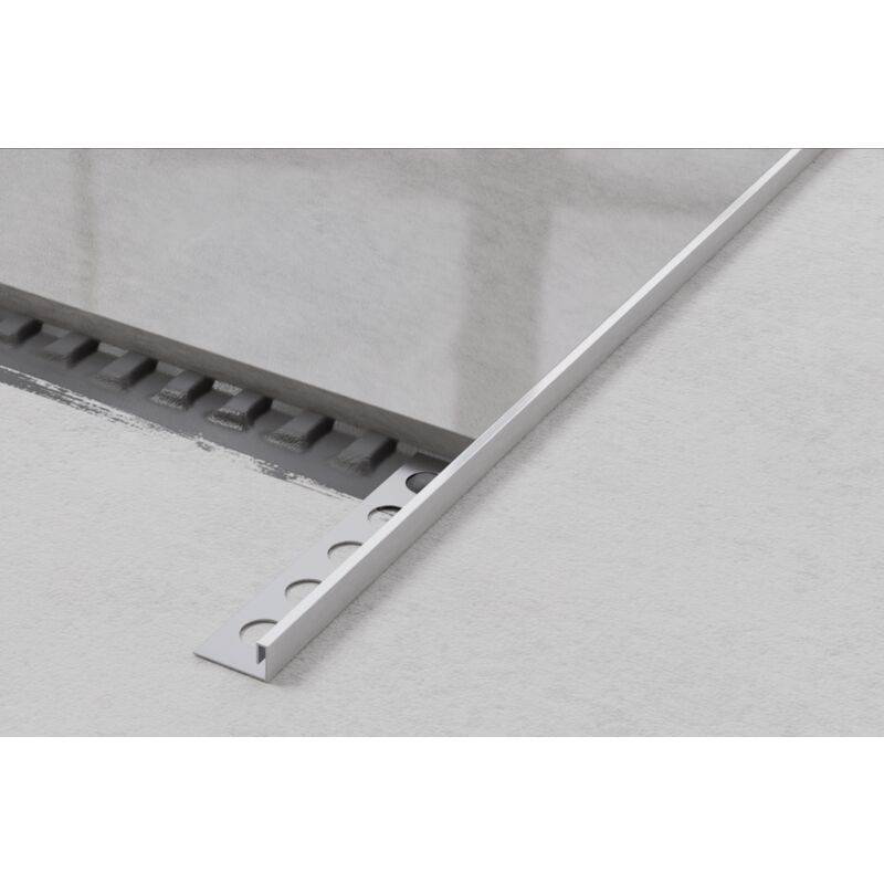 Profil d'angle j rectifié en acier inoxydable pour carrelage 1cm x 244cm - Argent satiné