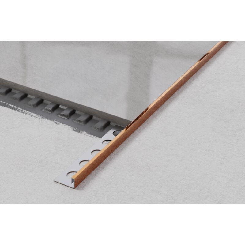 Profil d'angle j rectifié en acier inoxydable pour carrelage 1.2cm x 244cm - Cuivre brillant