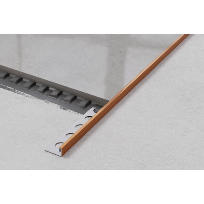 Profil d'angle j rectifié en acier inoxydable pour carrelage 1.2cm x 244cm - Cuivre satiné