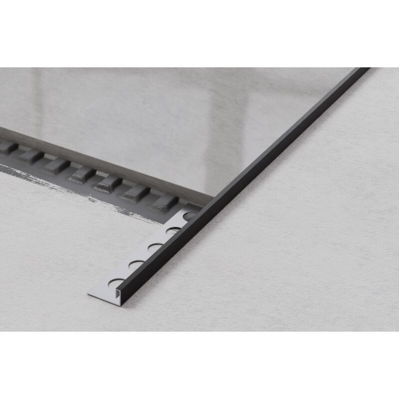Profil d'angle j rectifié en acier inoxydable pour carrelage 1.2cm x 244cm - Noir satiné