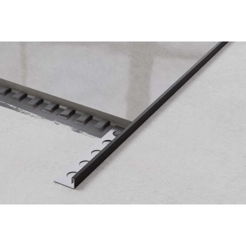 Profil d'angle j rectifié en acier inoxydable pour carrelage 1cm x 244cm - Noir satiné