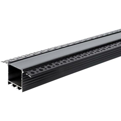 Profilé Encastrable Large 2m Noir pour Ruban LED Couvercle Noir