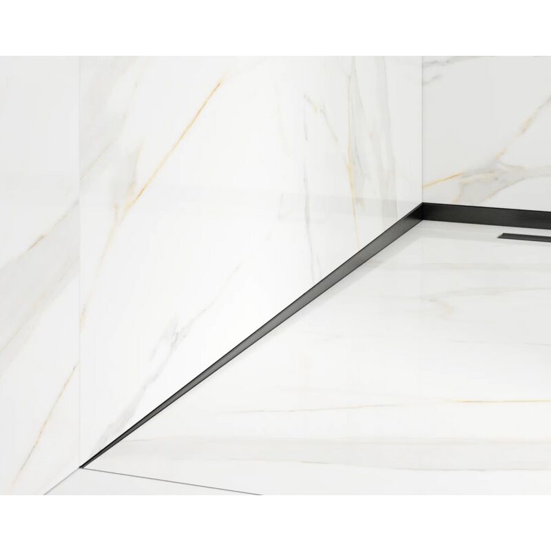 Ilcom - Profilé incliné à gauche pour douche au sol Noir Satiné - 4 x 180cm