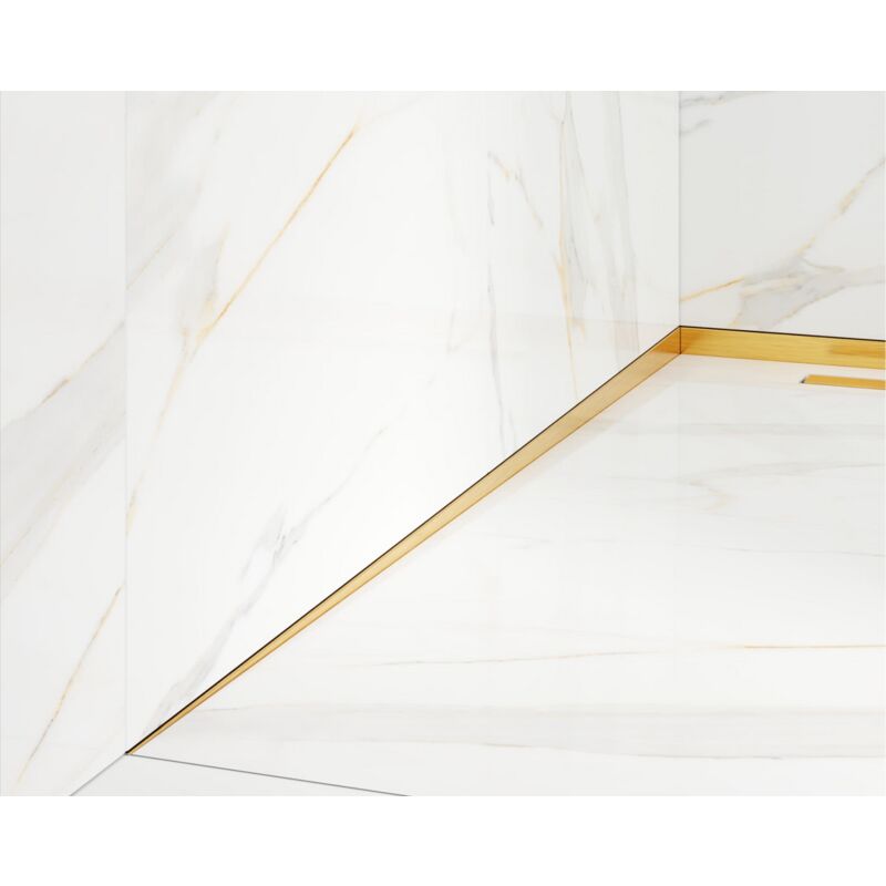 Ilcom - Profilé incliné à gauche pour douche au sol Or satiné - 3 x 120cm