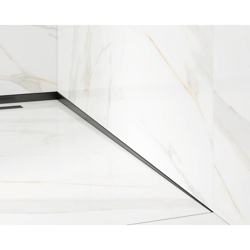 Profilé latéral incliné droit pour douche au sol noir brillant - 4 x 180cm