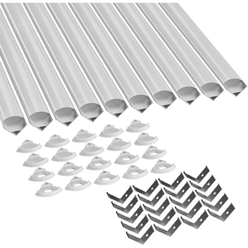 Profilé LED, Profilé LED en Forme de V 10 x 40CM en Aluminium avec Couvercle PC Laiteux, Embouts et Clip de Montage pour Bande LED (10 PACK)