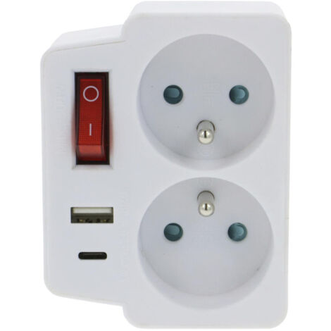 PROFILE - Multiprise 2 x 16A + USB A-C blanc + interrupteur