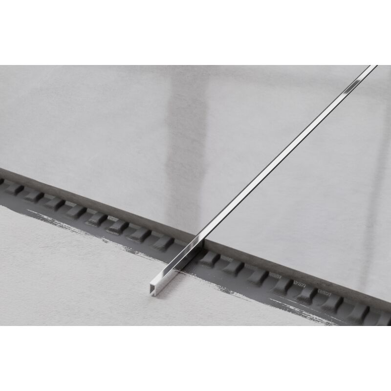 Profilé u de connexion rectifié en acier inoxydable pour carrelage 0.5cm x 244cm - Argent brillant