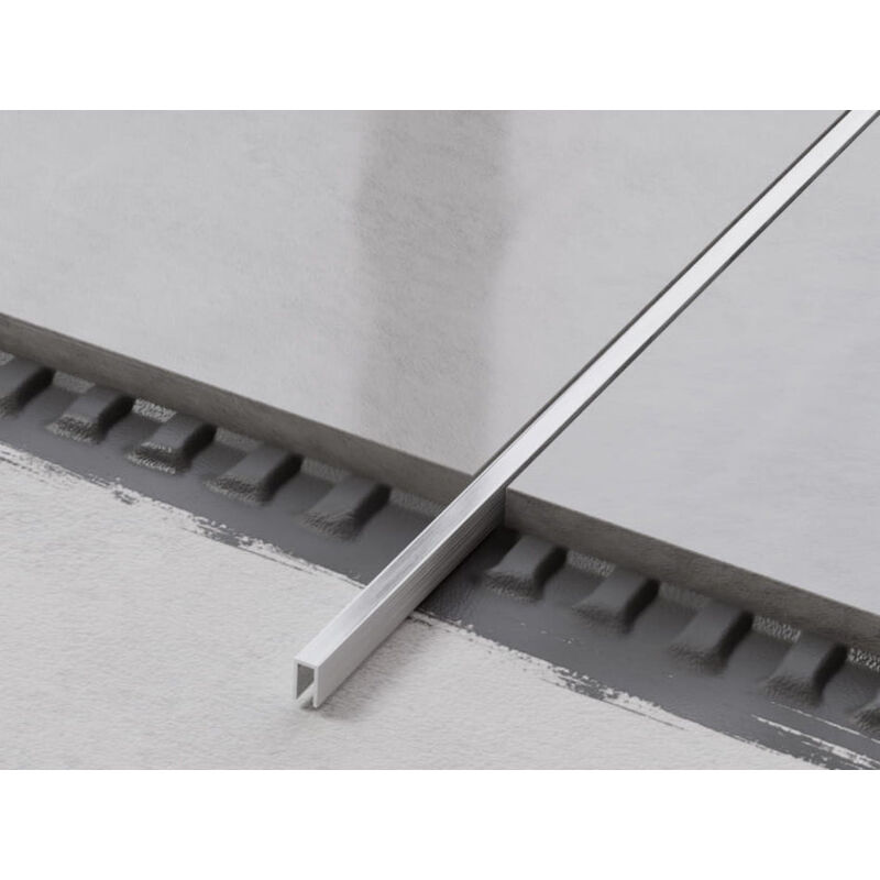 Profilé u de connexion rectifié en acier inoxydable pour carrelage 0.5cm x 244cm - Argent satiné