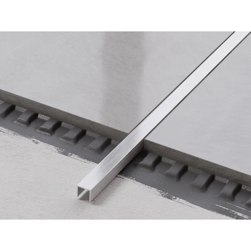 Profilé u de connexion rectifié en acier inoxydable pour carrelage 1cm x 244cm - Argent satiné