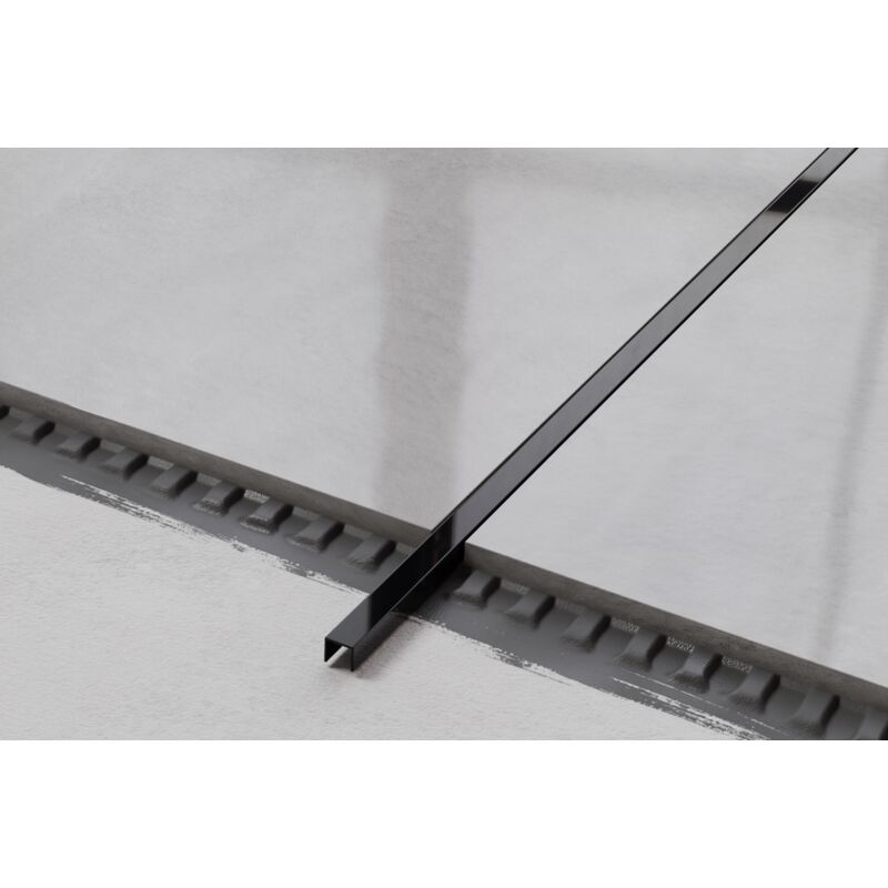Profilé u de connexion rectifié en acier inoxydable pour carrelage 1cm x 244cm - Noir brillant