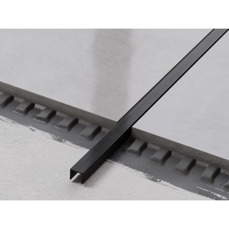 Profilé U de connexion rectifié en acier inoxydable pour carrelage 1cm x 244cm - Noir satiné