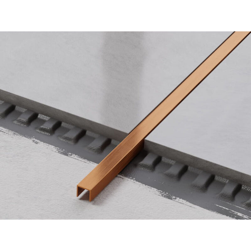 Profilé u de connexion rectifié en acier inoxydable pour carrelage 1cm x 270cm - Cuivre satiné