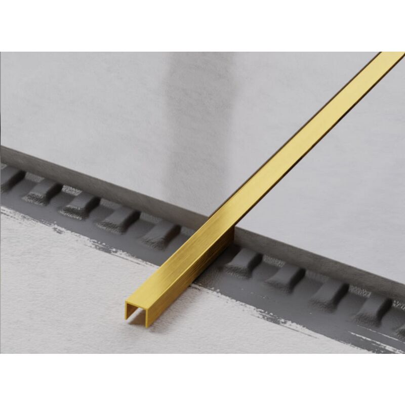 Profilé u de connexion rectifié en acier inoxydable pour carrelage 1cm x 270cm - Or satiné