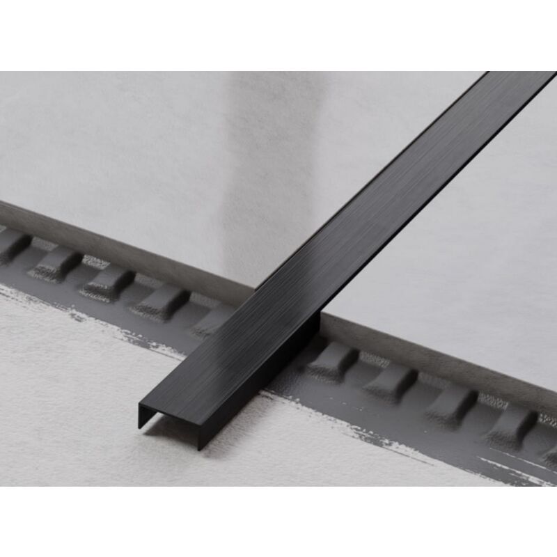 Profilé u de connexion rectifié en acier inoxydable pour carrelage 2cm x 244cm - Noir satiné