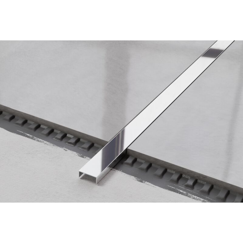 Profilé u de connexion rectifié en acier inoxydable pour carrelage 2cm x 270cm - Argent brillant