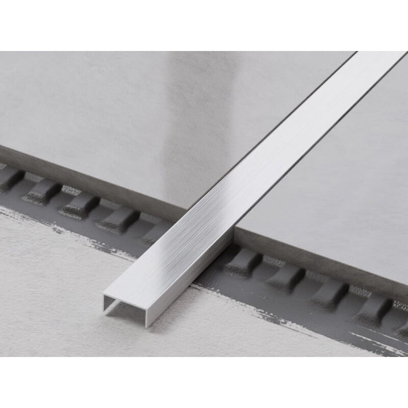 Profilé u de connexion rectifié en acier inoxydable pour carrelage 2cm x 270cm - Argent satiné