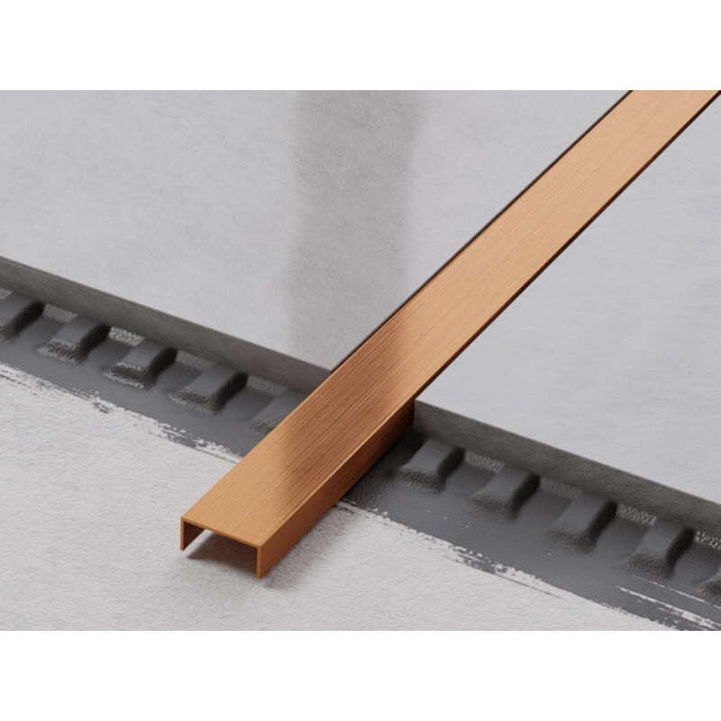 Profilé u de connexion rectifié en acier inoxydable pour carrelage 2cm x 270cm - Cuivre satiné
