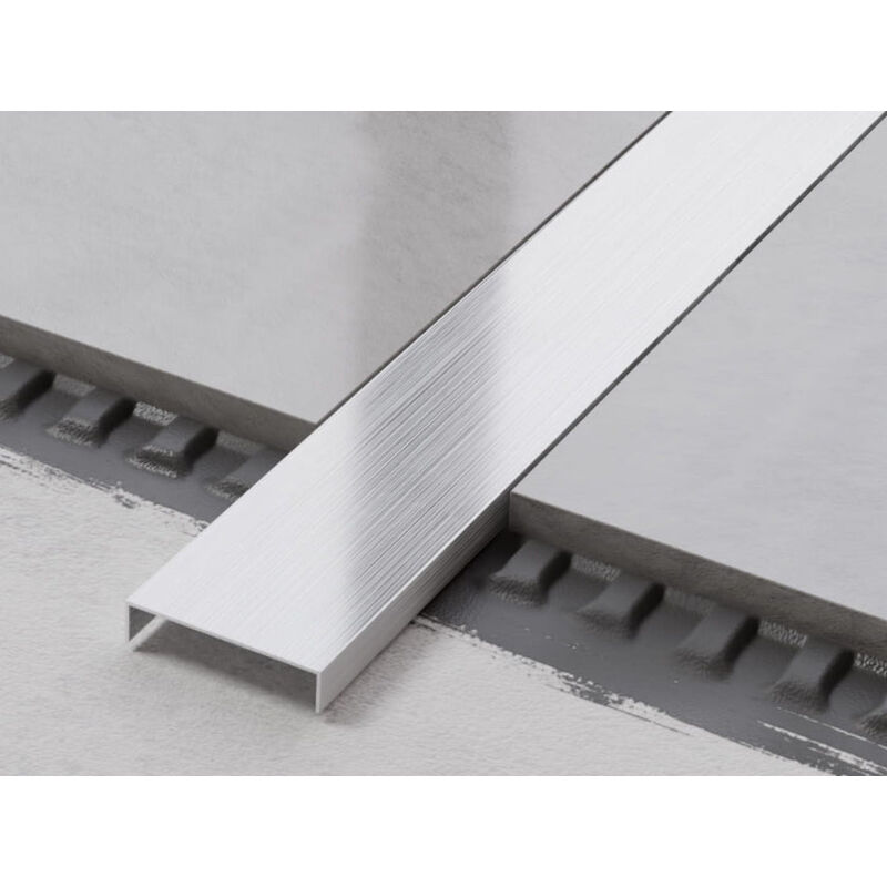 Profilé u de connexion rectifié en acier inoxydable pour carrelage 4cm x 244cm - Argent satiné