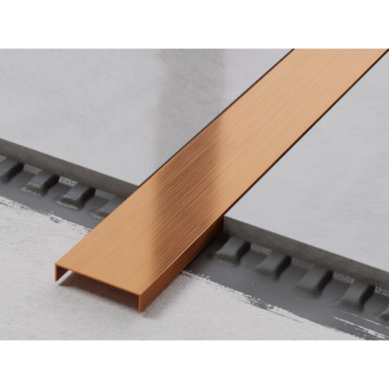Profilé u de connexion rectifié en acier inoxydable pour carrelage 4cm x 244cm - Cuivre satiné