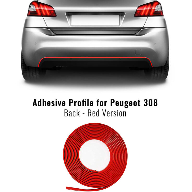 Profilo Adesivo per Dam Paraurti Peugeot 308 con Biadesivo 3M APT - Colore: ROSSO - Confezione: POSTERIORE
