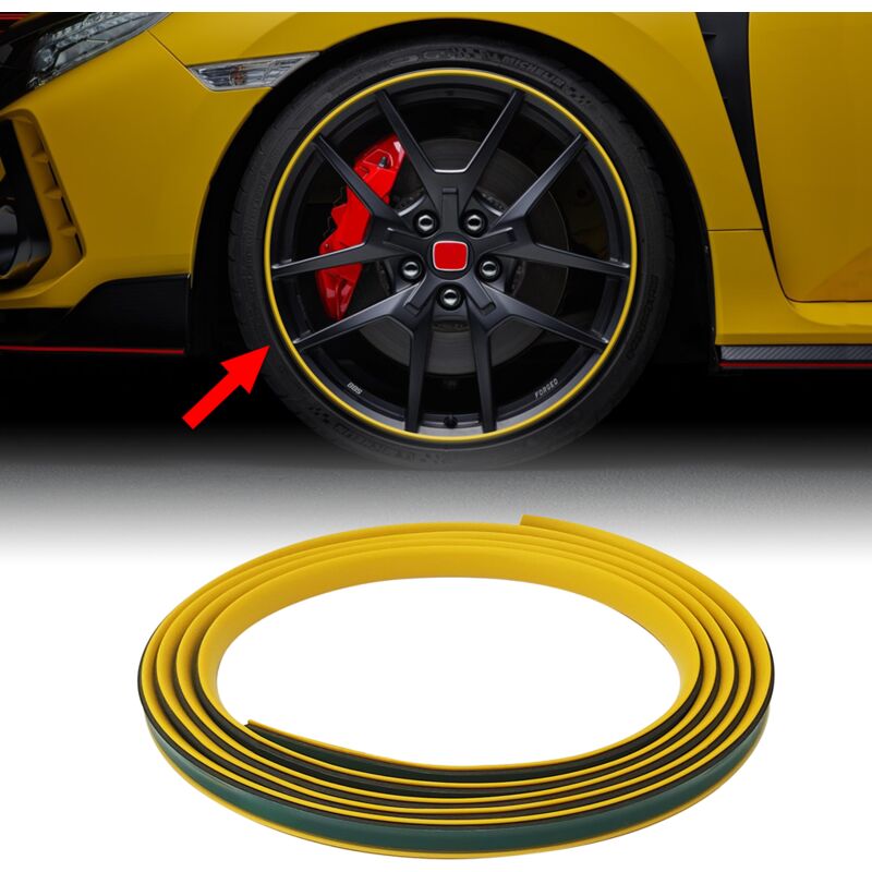 Profilo Adesivo Protettivo per Cerchi Auto Universale, 11 mm x 7 mt - Colore: GIALLO