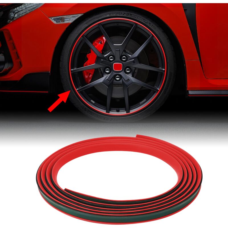 Profilo Adesivo Protettivo per Cerchi Auto Universale, 11 mm x 7 mt - Colore: ROSSO