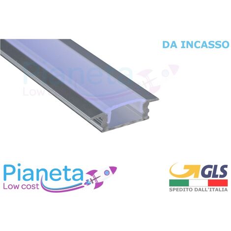Profilo Alluminio 2M per Strisce Strip LED Barra Rigida incasso Copertura Opaco