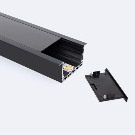 Profilo Alluminio da Incasso XL per Striscia LED fino a 45mm con Coperchio Continuo Nero 2 m Nero traslucido